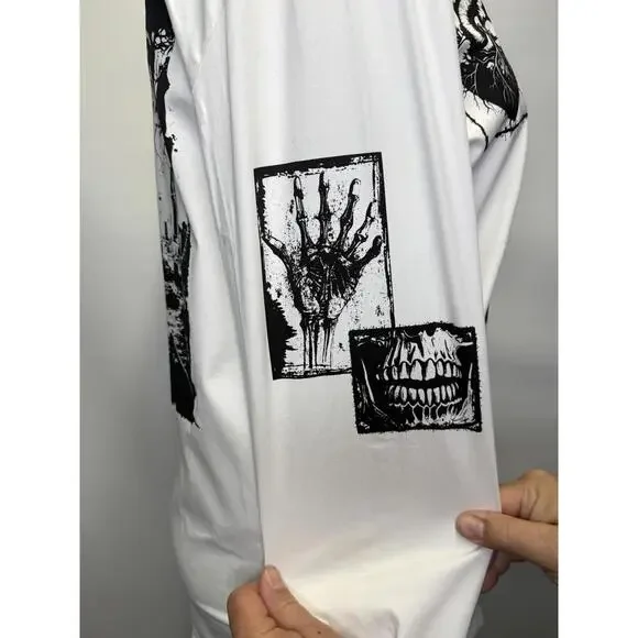 NWT - ocial Collision Skull Grave Patch Long-Sleeve Woven Button-Up - Unisex SM - Picture 5 of 8